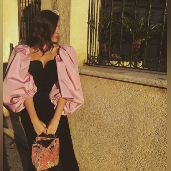 Zara pink and black corset blouse puff sleeve size M - Picture 1 of 4